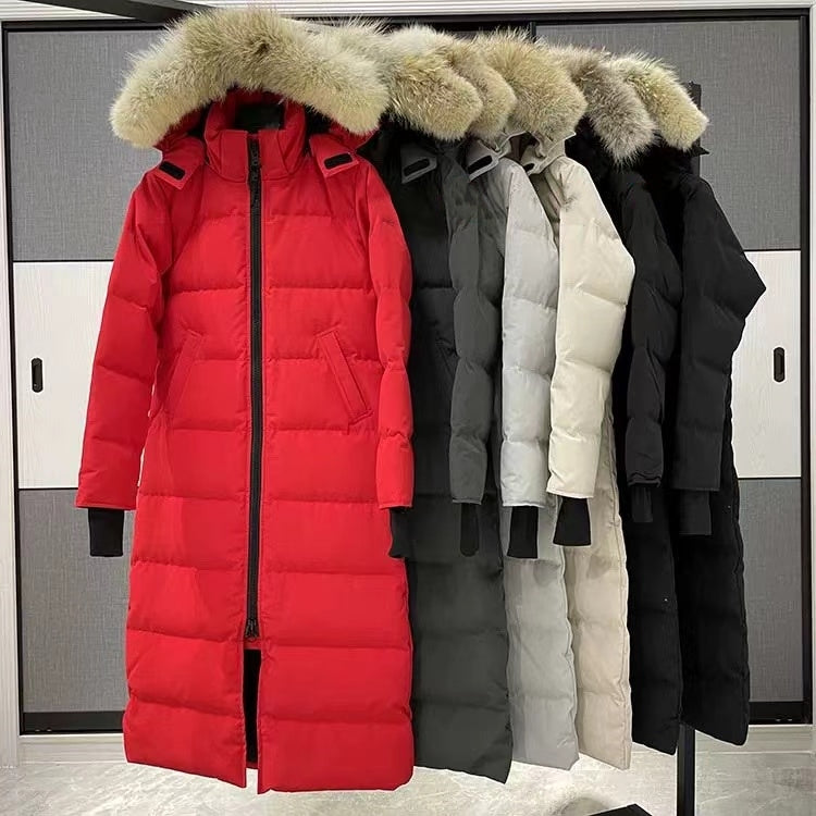 womens coat puffer jacket women coats designer women Super Long real down fill and wolf fur collar slim long coat wholesale price