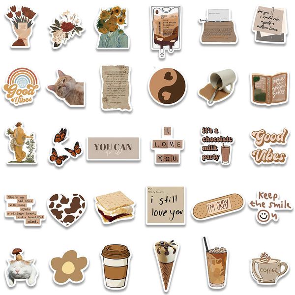 60 Brown Bohemian Coffee Notebook Skateboard Waterproof Graffiti Stickers