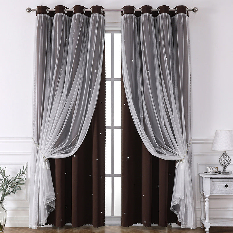 YL-36551 specializes in lace double-layer hollow star finished blackout curtain wholesale curtain