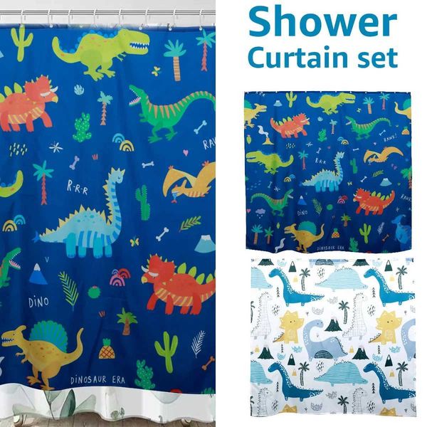 Childrens shower curtains cute dinosaur bathroom curtains waterproof fast drying cartoon shower curtains 71x71 inches washable and new Y2501