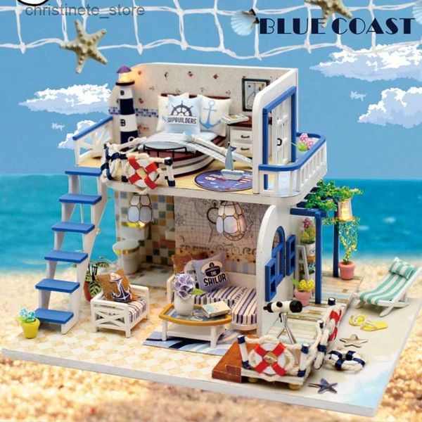 ArchitectureDIY House Miniature Doll House Model Wooden Furniture Building Blocks Toys Birthday Gifts BLUE COAST Diy Puzzle Toy M032