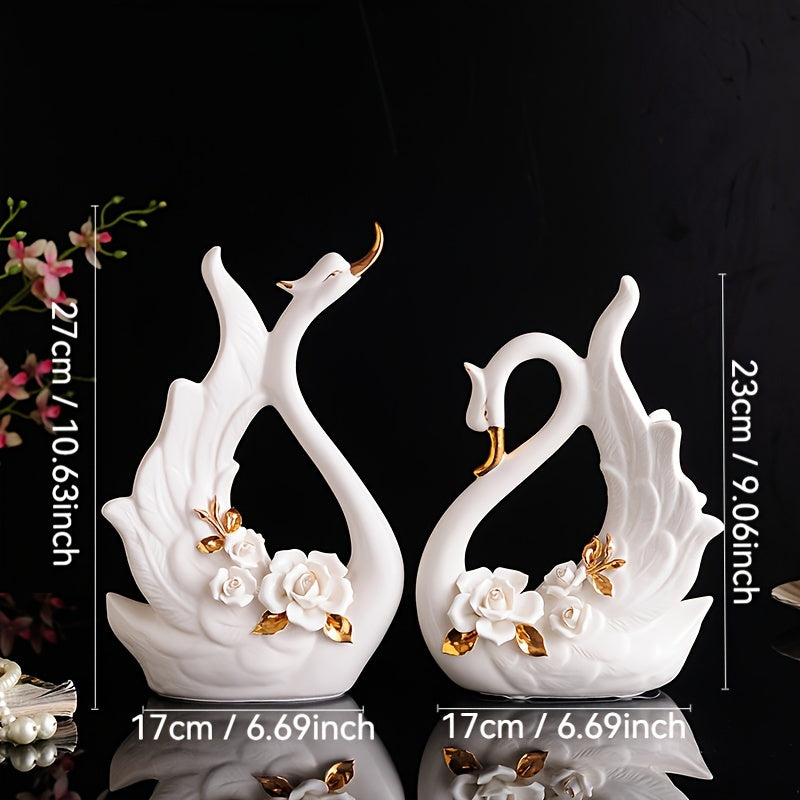 TEMU 2pcs Elegant Ceramic Statues Of Swan Couple - Perfect Day Or Wedding Gift! Very Suitable For Living Room, Wine Cabinet Or Study Room Home