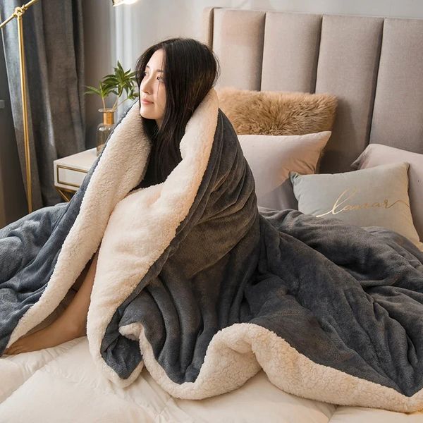 Wool Throw Blanket Keep Warm Winter Bed Blankets Double Sided Queen Duvet Cover Camping Double Bed Cover Bedspread On The Bed 241009