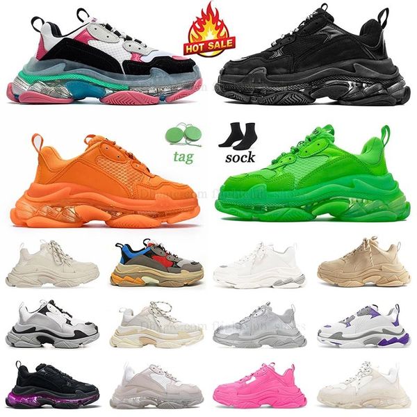 2025 tênis de tênis de pai tênis Triple t Top Top Casual Shoes Clear Sole 17FW Supotos clássicos Orange Paris Red Zapatos Rosa PlataM