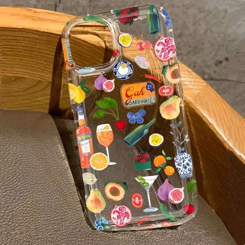 Transparent Fruit Juice wer Pattern Phone Case For iPhone 16 14 11 12 13 15 Pro Max 7 8 Plus X XS XR Shock-Absorbing Cover
