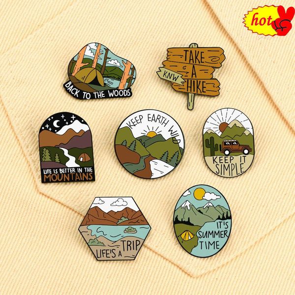 Life&#039;s a Trip Brooch Landscape River Tent Travel Enamel Pins Tour Enthusiast Badges Jewelry Trip Accessories Gift for Friend