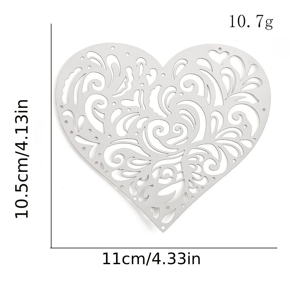 TEMU 4.3-inch Hollow Heart Flower Hanging Ornament - Stainless Steel Diy Wind Chime Pendant, Suncatcher Making Parts & Accessories For Balcony,