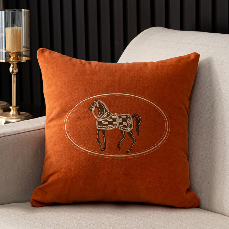 Pillow American Hand-embroidered Cover Horse Pattern Hug Pillowcase Sofa Home Office Living Room Car 45cm