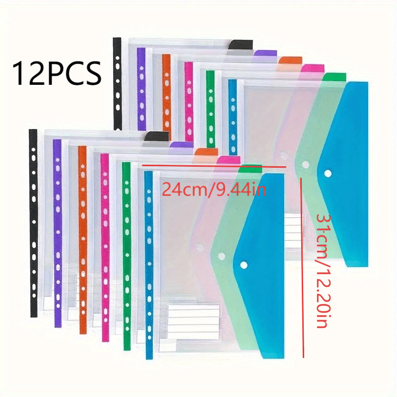 TEMU 6- 12 Expandable File Bags With Snap Fasteners And Labels, 11 Hole Folders, Durable And High-quality Design Suitable For Binders, Desktop File