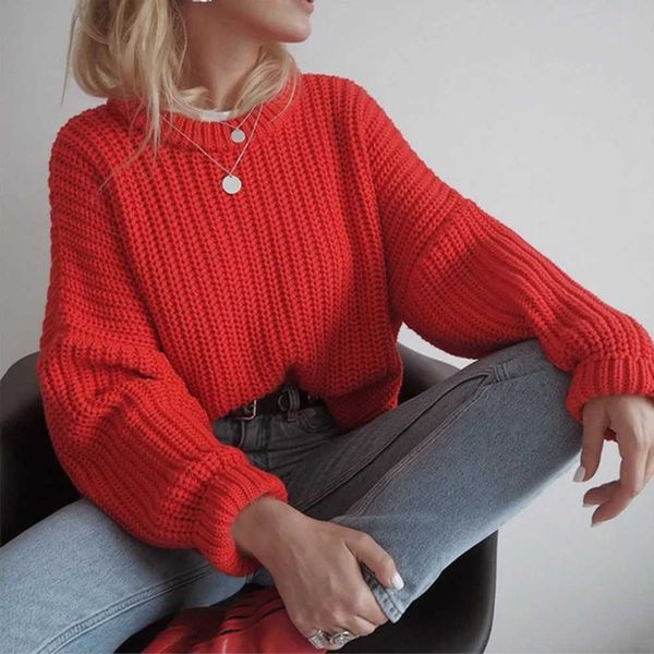 Women&#039;s Sweaters Casual Long Sleeve Solid Knitting Sweater Vintage O Neck Harajuku Loose Pullover Autumn Winter Korean Chic Jumpers Fem