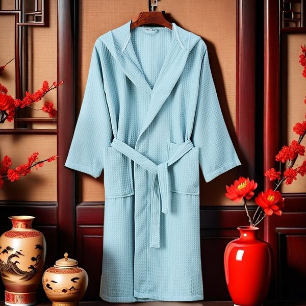 5 Star Hotel Kimono Bathrobe Men Plus Size Towel Bath Robe 100% Cotton Waffle Robes For Women Long Dressing Gown Sleepwear