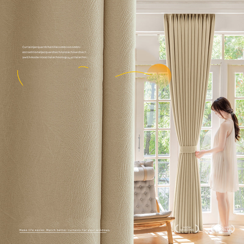 A821 curtain blackout heat insulation light luxury modern simple living room bedroom balcony chenille curtain finished product wholesale