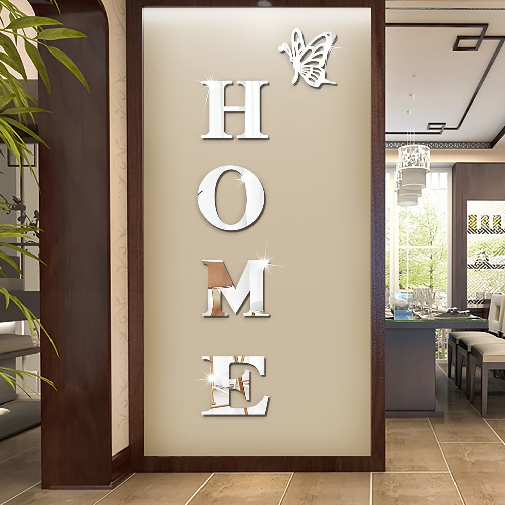 TEMU 1set-5pcs 3d Letter And Acrylic Wall Sticker Decals - "home" Sign, Removable And Easy To Paste, Modern For Living Room, Bedroom,