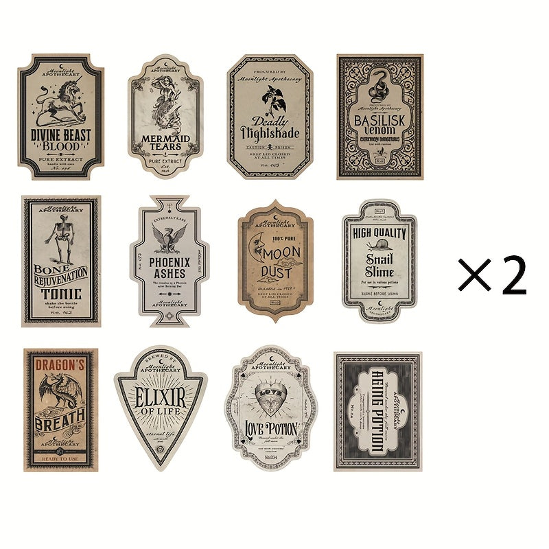 TEMU 24 Vintage Halloween Wine Bottle Labels, Waterproof Wine Labels, Potion Bottle Label Stickers, Apothecary Decals, Classic Wine Bottle Decals For