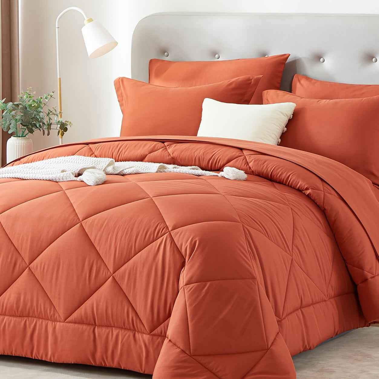 TEMU 5-7-piece Luxurious Bed In A Bag Comforter Set - Fluffy Fiber Filling, For All -quilted Comforter, Flat Sheet, Fitted Sheet, Pillowcases, Pillow