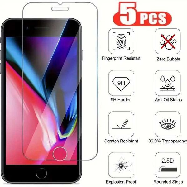 5Pcs premium tempered glass Plus screen protector for iPhone 7 8 6 and 6 suitable for SE 2020 2022 O250116