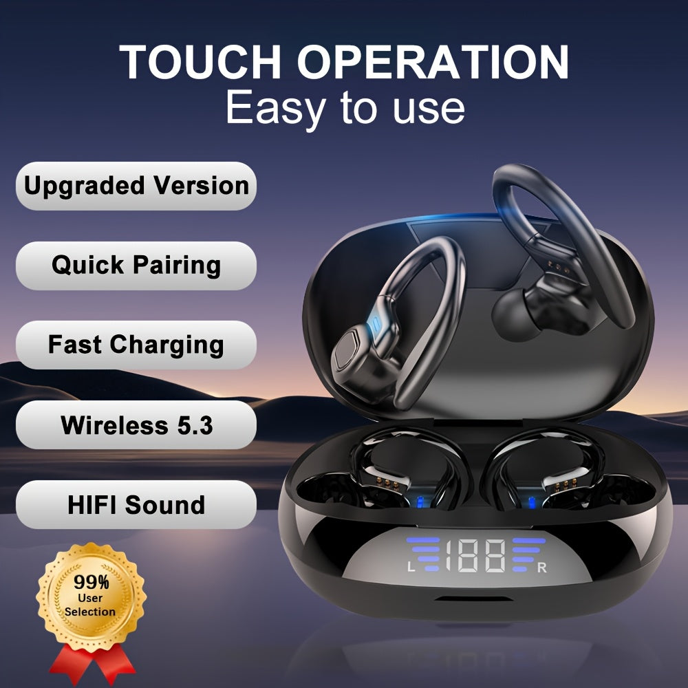 TEMU 2024 New Wireless Earplugs, Ear Hanging Tws Headphones With Microphone, Sports Ear Hook Headphones, Stereo In Ear Headphones With Led Display
