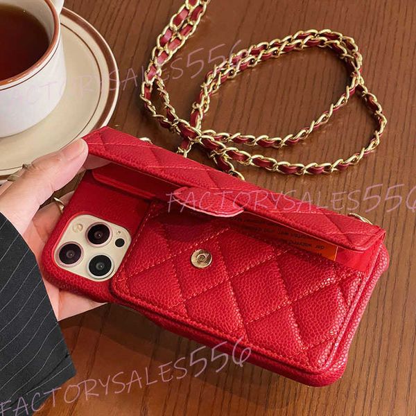 Fashion Designer Phone Case for iPhone 16 15 14 13 12 Pro max Crossbody Pebbled Litchi Leather Diamond Pattern Chains Wallet Card Holder Str