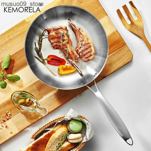 Other Cookware 304 Stainless Steel Frying Pan Wok Non-stick Steak Frying Pan Uncoated Suitable For Kitchen Gas Stove And Induction Cooker L2