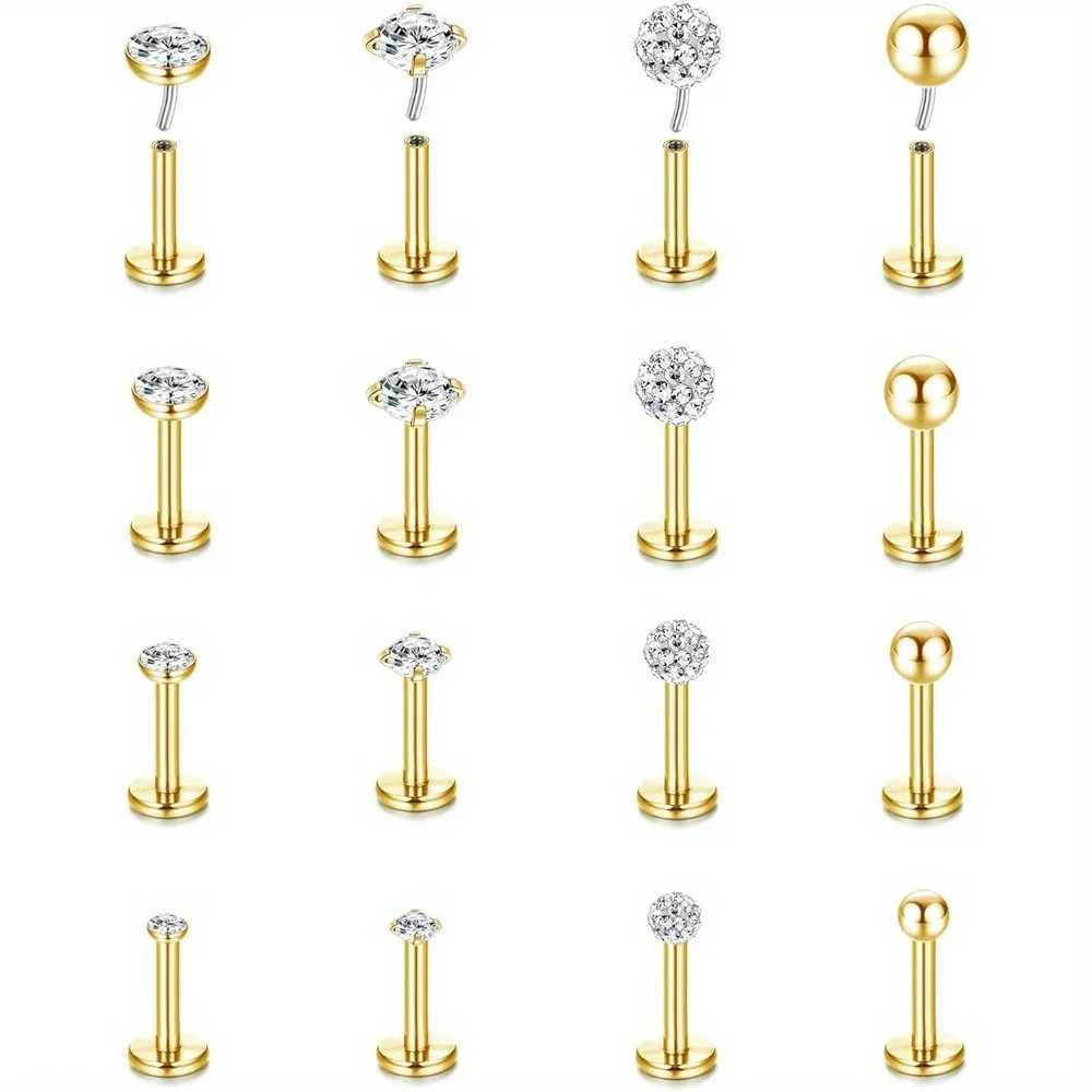 DOLOTTA 1Pc 316L Stainless Steel 16G Tragus Nose Studs Lip Labret Bar CZ Cartilage Earring Push in Flat Back Piercing Jewellery Y240921