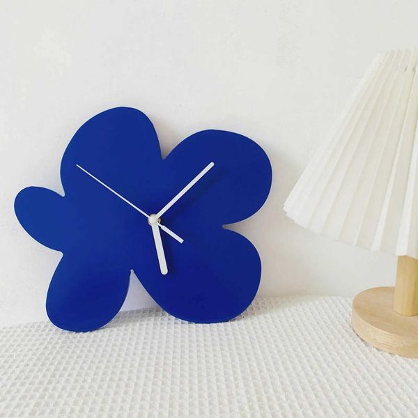 New Arrival Nordic Wall Clock Silent Clock Battery Operated Decorative for Kids Table Children Living Room Ornaments Blue Flowers Creative B