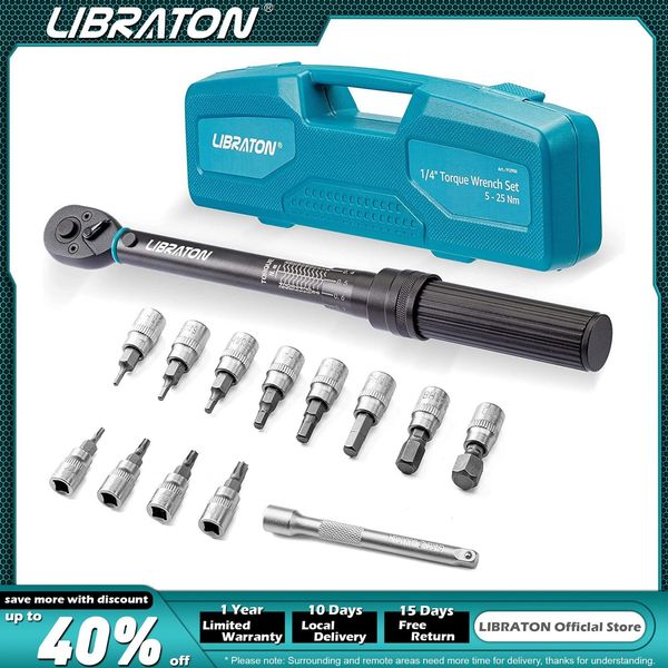 Electric Wrench Libraton Bike Torque 1-4&#039;&#039; 5-25Nm 0.1Nm Micro Drive Click Set Hex Torx-Star Bit Sockets Extension Bar 230412