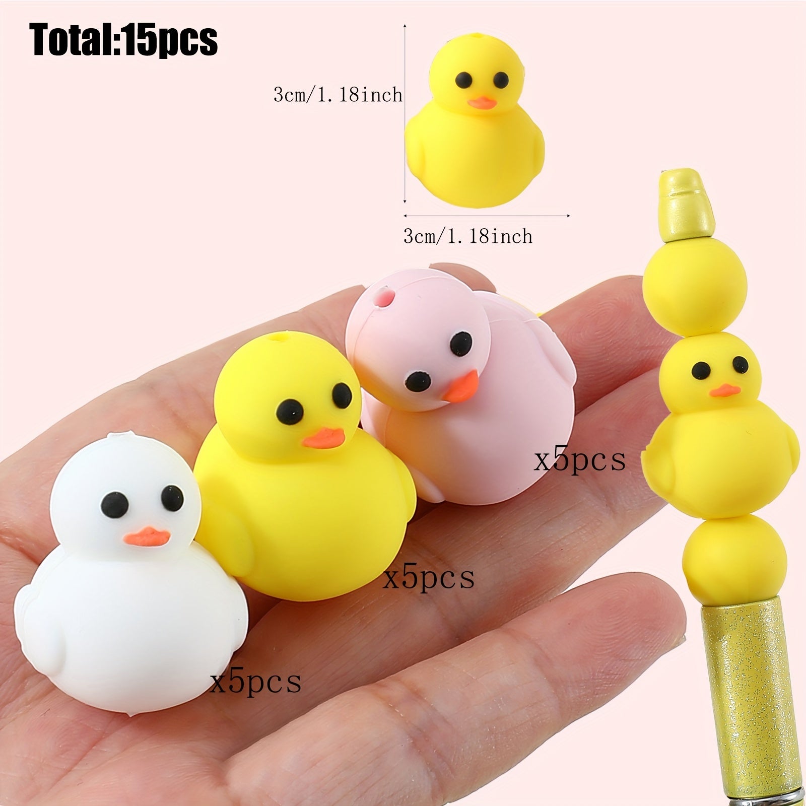 TEMU 15pcs Colored Duck Theme 3d Silicone Beads For Jewelry Making Diy Creative Key Bag Chain Character Pens Decors Bracelet Necklace Craft Supplies