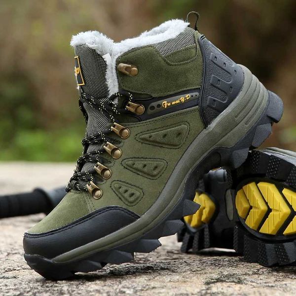 Brand mens hiking boots winter plush warm hiking shoes waterproof leather snow boots mens warm outdoor climbing boots size 4 Y241108