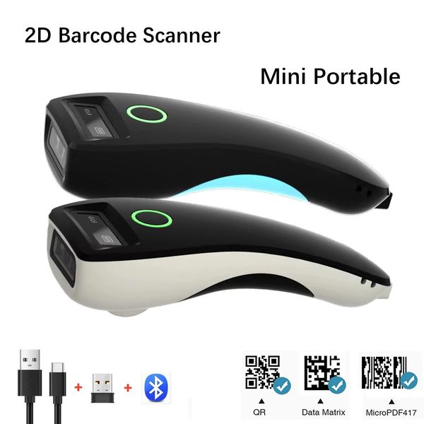 Mini Barcode Scanner W6 Wireless 1D 2D CMOS Scanner Bluetooth Mini Pocket QR Code Reader IOS Android for Mobile Payment 241225