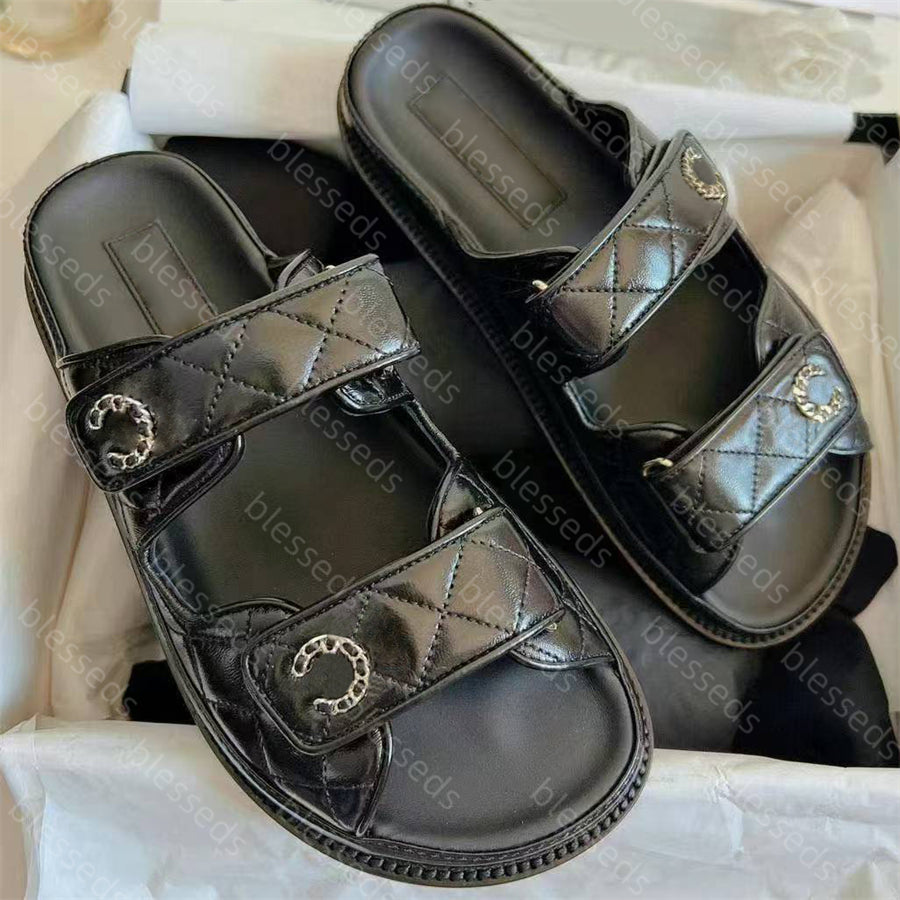 Designer Quilted Sandals Womens Calfskin Dad Shoes Flats Low Heel Wedge Diamond Buckle Platform Sandal Slip On Ankle Strap Flip Flop Sandalen size 3