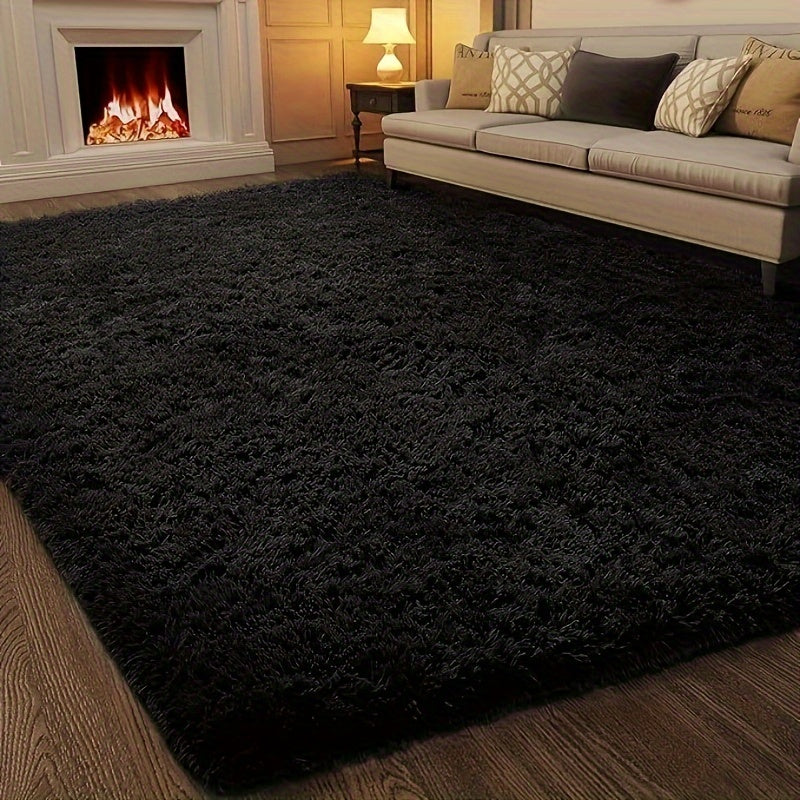 TEMU Black Fluffy Furry Mat For Living Room Bedroom Playroom Mat Ultra Soft Plush Shaggy Bedside Non-slip Non-shedding Indoor Floor Mat