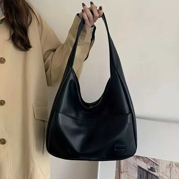 Womens Stray Bag Simple PU Leather Solid Shoulder Bag 2023 Fashion Large Capacity School Work HandbagX240803