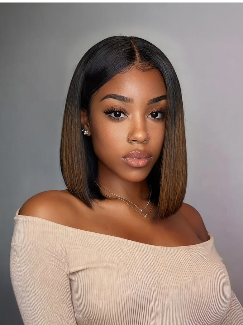 Unice Bye-Bye Knots 7x5 Lace Black to Chestnut Brown Ombre Yaki Bob Wig