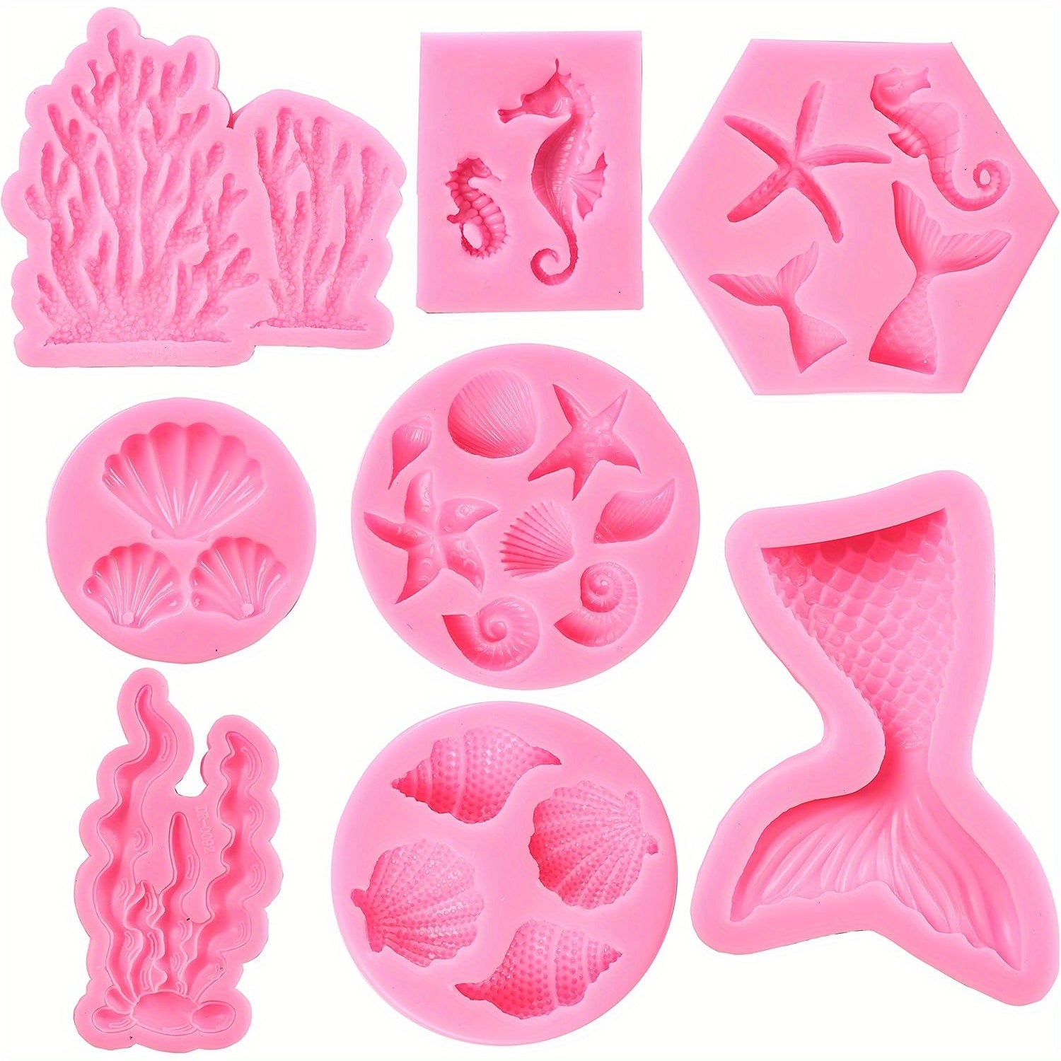 TEMU Mermaid Theme Cake Mold, Mermaid, Shell, Seaweed, Coral Silicone Mold Cupcake Toppers Mold For Candy, Chocolate, Fondant, Polymer Clay, Crafting