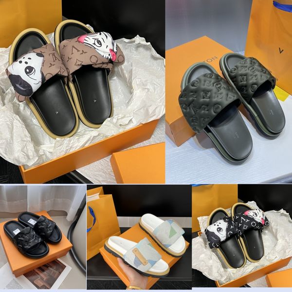 Luxury Designer Slippers Men Women sandals Top quality louisevuittuns Flat Bottom Non-slip Outdoor Casual Beach male Slipper vacation brand