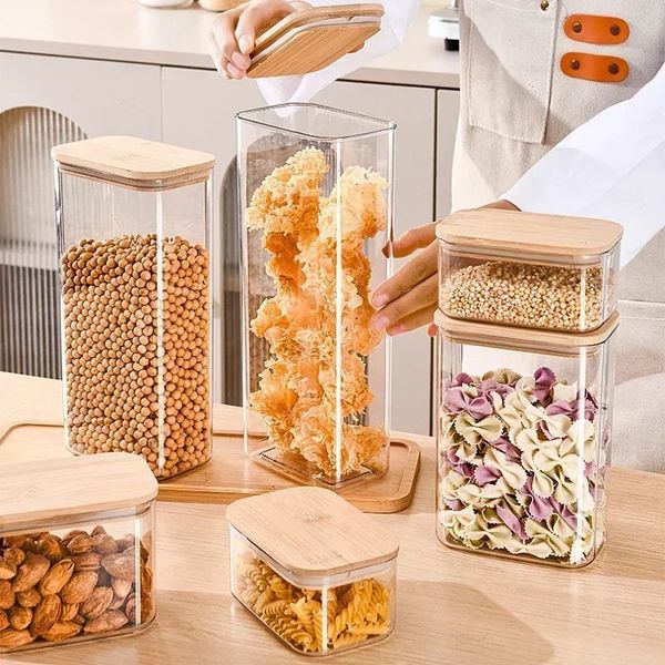 750-1100-1600-2100mL Glass Storage Jars Easy To Grip for Organizing Kitchen Food Such As Miscellaneous Grains Nuts and Oatmeal 250211