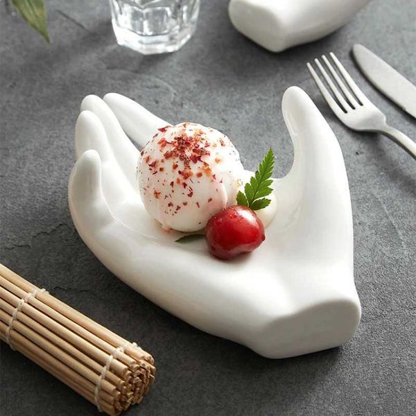 Creative White Hand-shaped Ceramic Plates Hotel Special-shaped Chinese Plates Special Club High-end Restaurant Dessert TablewareC241213