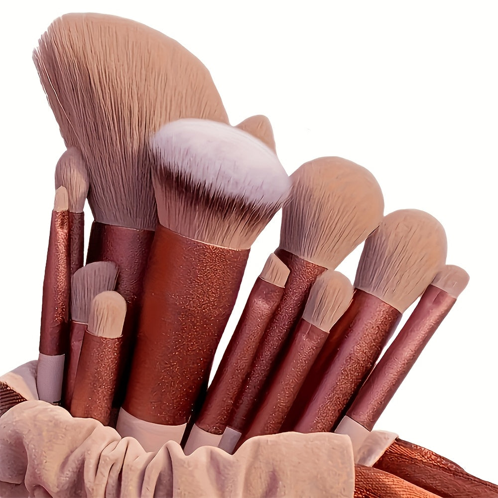 TEMU Makeup Brushes For Women (13pcs), Wand-palm-oval Brushes, Nylon Bristle-fibers, Low-irritation And , Suitable For Different Kinds Of Light Beige