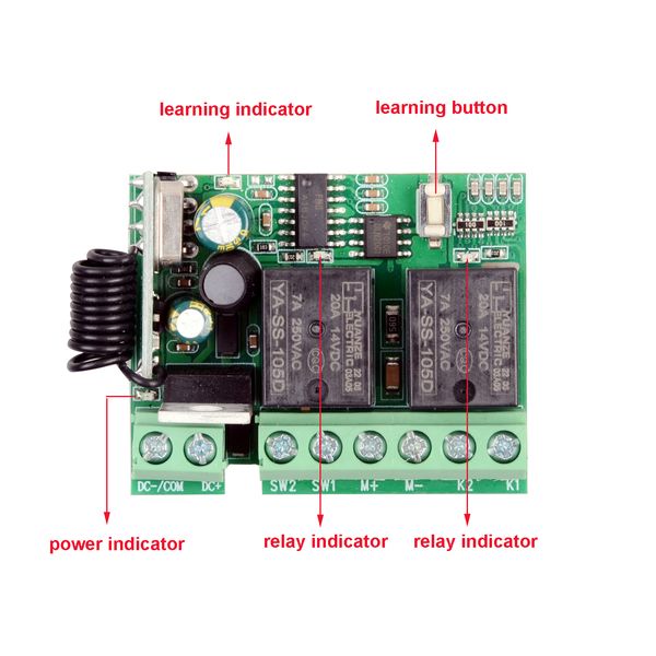 200M 433Mhz 12-36 V DC Motor Remote Control Switch For Retractable Door Curtain Electric Push Rod Linear Actuator