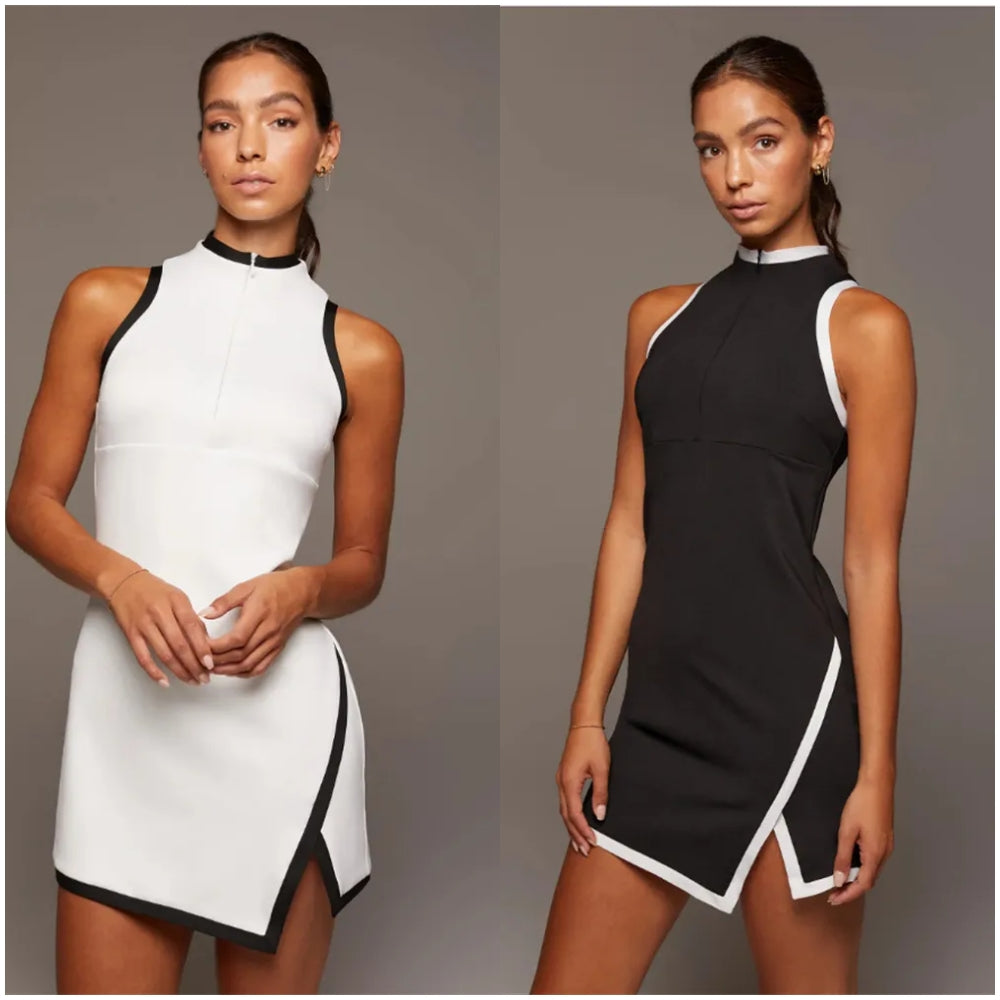 lu Womens Tennis Dress Woman Skirts Spliced Dress Yoga Fitness Breathable Leisure Golf Sports Sleeveless Split Short Athletic Splicing Forking For L