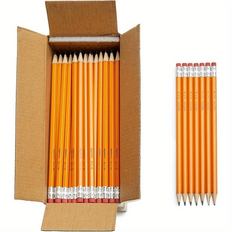 TEMU 50pcs Wooden Pencils With Erasers, Pre-, School Supplies, Writing, Drawing Or Sketching, Ideal For Home-office Or Classroom Use, Halloween Gift