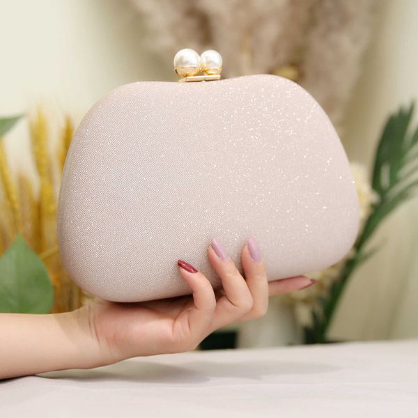 New Clutch Bag Simple Handheld Banquet Evening Bags Pearl Buckle Thin Flash Fashion Womens Handbags 240831