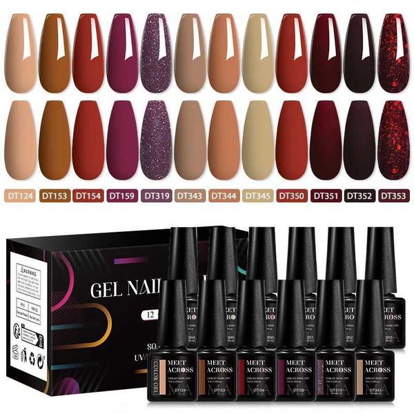 MEET ACROSS 2PCS-Set 7ml brown series gel nail polish with box autumn semi permanent UV gel soap nail art kit varnish W241128