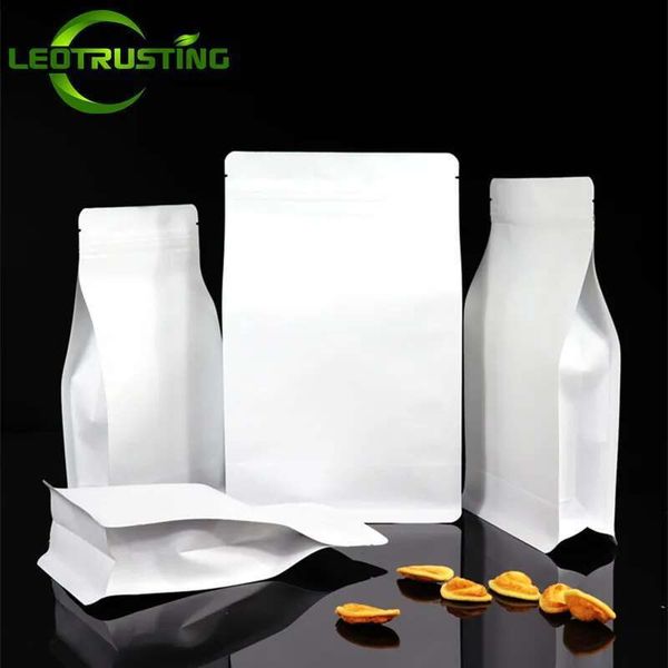 3D Side Gussets White Paper Zipper Bag Resealable Ground Coffee Dried Fruits Spice Seeds Sugar Cereals Storage Pouches