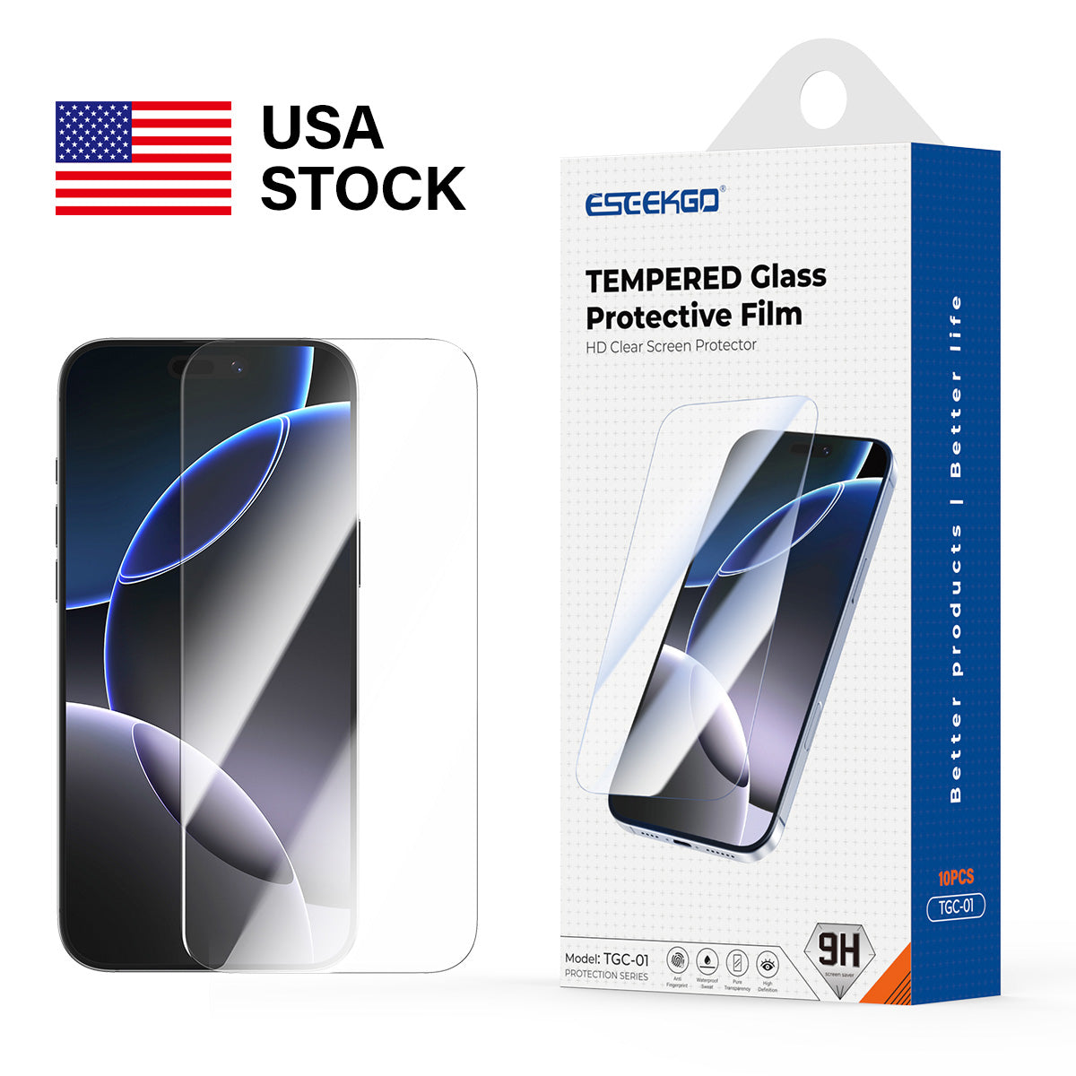 USA STOCK LOCAL ESEEKGO Screen Protector for iPhone 17AIR 16 15 14 13 12 11 Pro Max XS XR Clear Tempered Glass TGC-01 200pcs Mix MOQ with 10 in 1 Pa