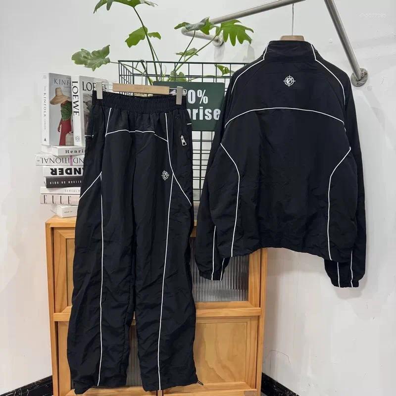 Men&#039;s Tracksuits Black Tracksuit Men Women Harajuku Long Sleeve Sweatshirt Zipper Jacket Gothic Graphic Embroidery Elastic Waist