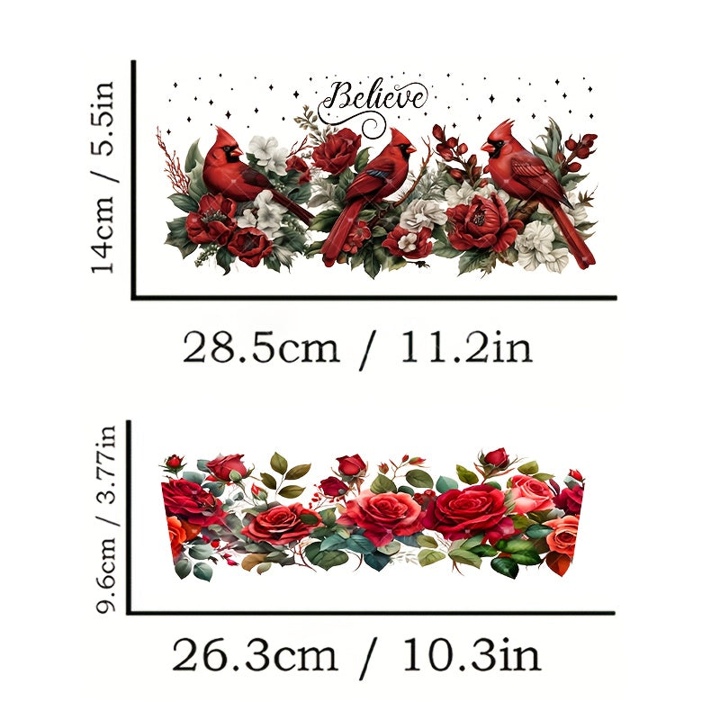 TEMU 2pcs Red With Red Rose Uv Dtf Transfer Paper For 40oz Glass Cups - Waterproof Scratch Resistant, Diy Decoration Kit Suitable For Glasses, Coffee