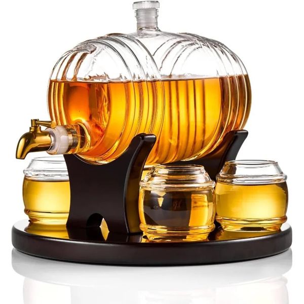 Barrel Whiskey Decanter Set Liquor Dispenser Birthday Valentines Day Gifts Ideas for Men Husband 1350ML with 4 240429 2029