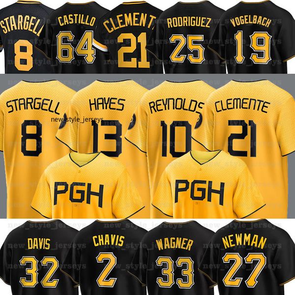 PGH 10 Bryan Reynolds Pirates Baseball Jerseys Roberto Clemente Willie Stargell David Bednar Henry Davis Jarlin Garcia Ke&#039;Bryan Hayes J