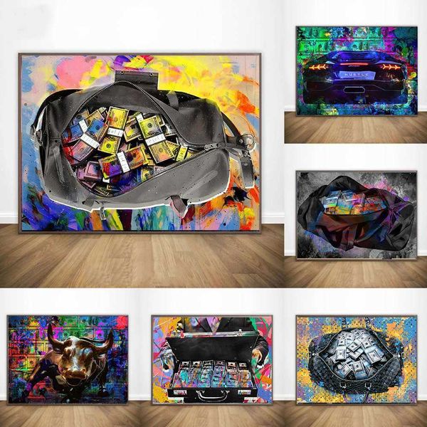 Graffiti Bull Dollar Keyboard Print Colorful Canvas Painting Print Posters Sports Car Luxury Wall Art Picture Home Decor CuadrosCL240708